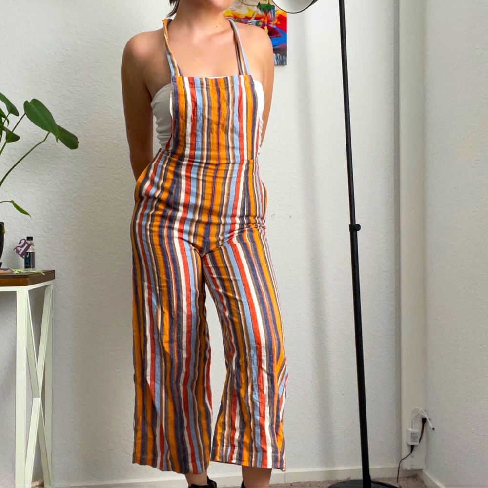 Forever 21 Orange and Blue Flare Overalls